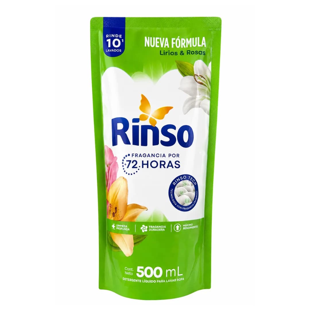 DETERGENTE RINSO LIRIOS Y ROSAS DOY PACK 500 ML