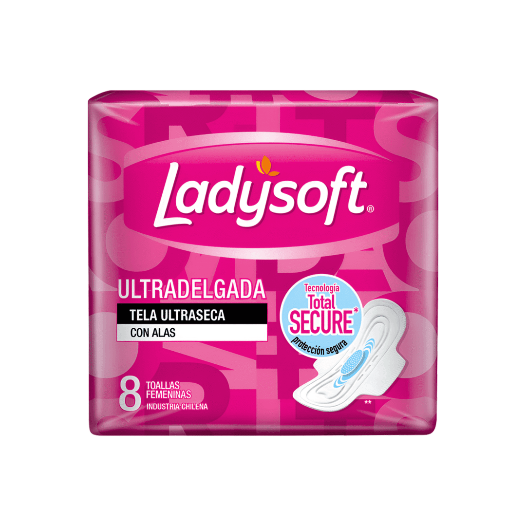 TOALLAS FEMENINAS LADYSOFT ULTRADELGADA TELA ULTRASECA CON ALAS 8 UN