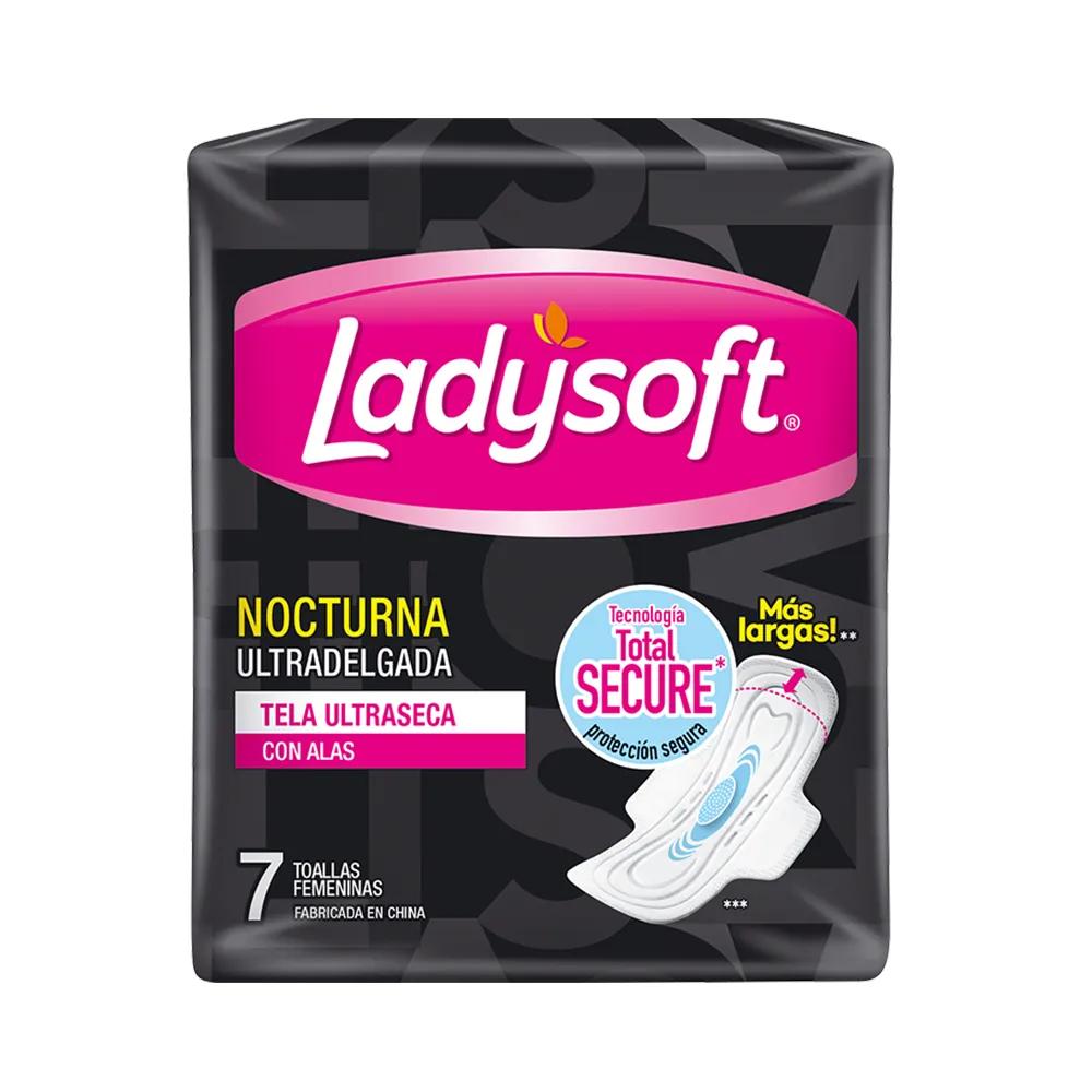 TOALLAS FEMENINAS LADYSOFT NOCTURNA ULTRADELGADA TELA ULTRASECA CON ALAS 7 UN